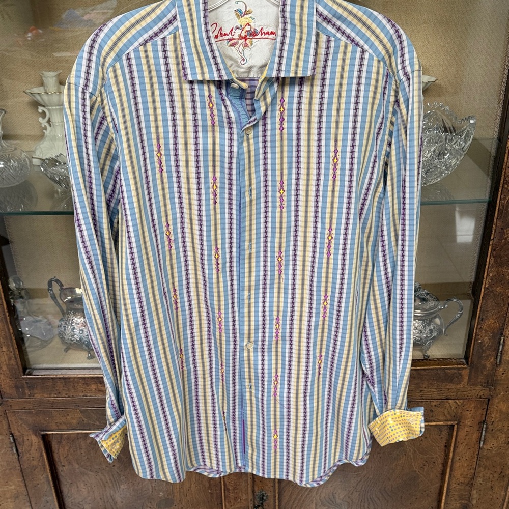 Robert Graham Longsleeve Shirt: Lavendar, Yellow, Blue